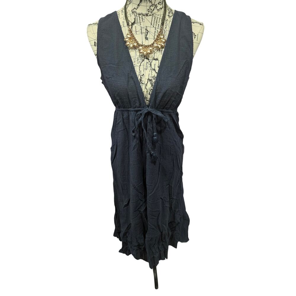 J. Crew womens XL Gauze navy Blue Dress Deep V Preppy midi beach coastal cowgirl